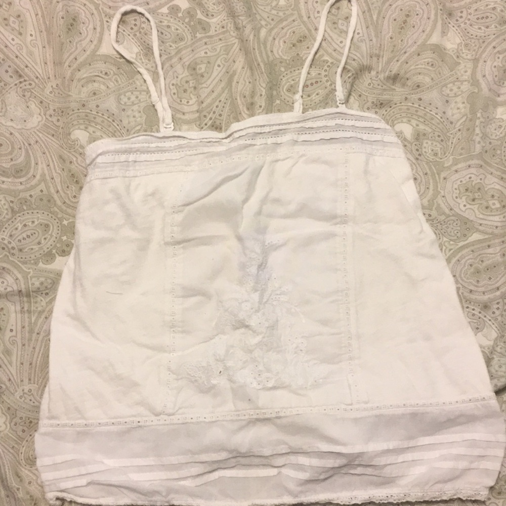 White thank top with embroidered detail